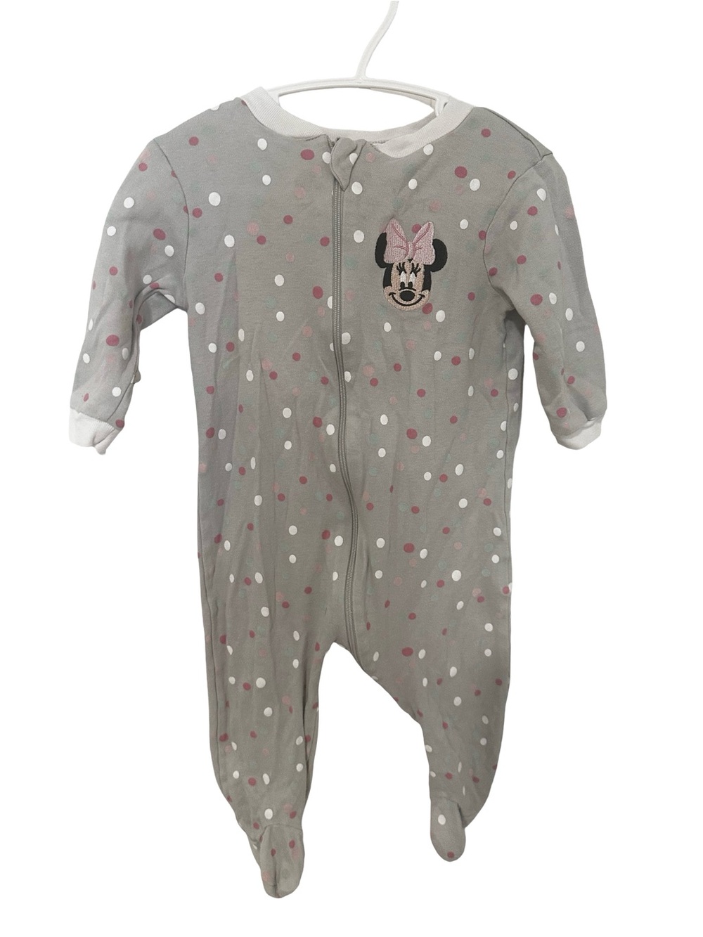 Disney Gray and Pink Minnie Mouse Polka-Dot Footie